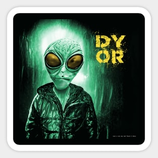 Funny Alien Gold Eye Retro Sci Fi DYOR Sticker